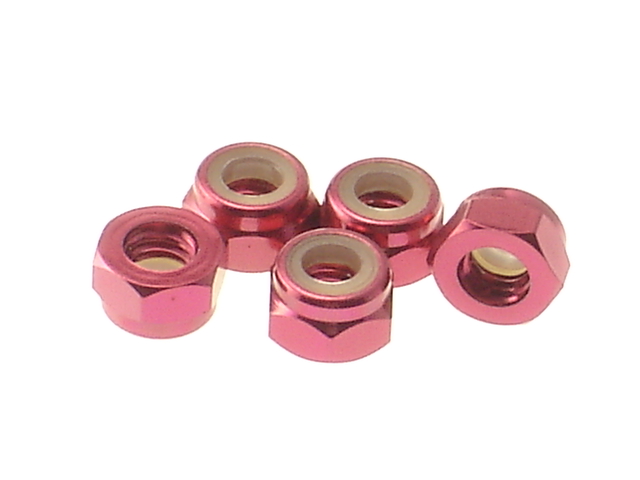 Hiro Seiko Red 3mm Aluminum Nylon Nut 5 Pieces 69222 